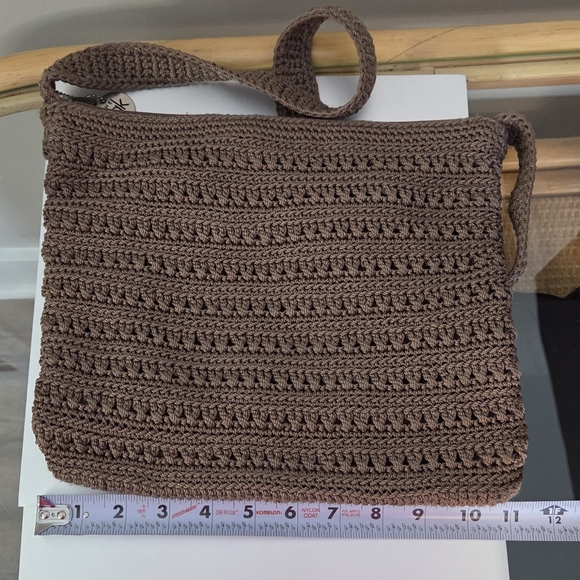 the SAK Crochet Crossbody Bag Woven Knit Purse Handbag Zip Brown. - Picture 8 of 11